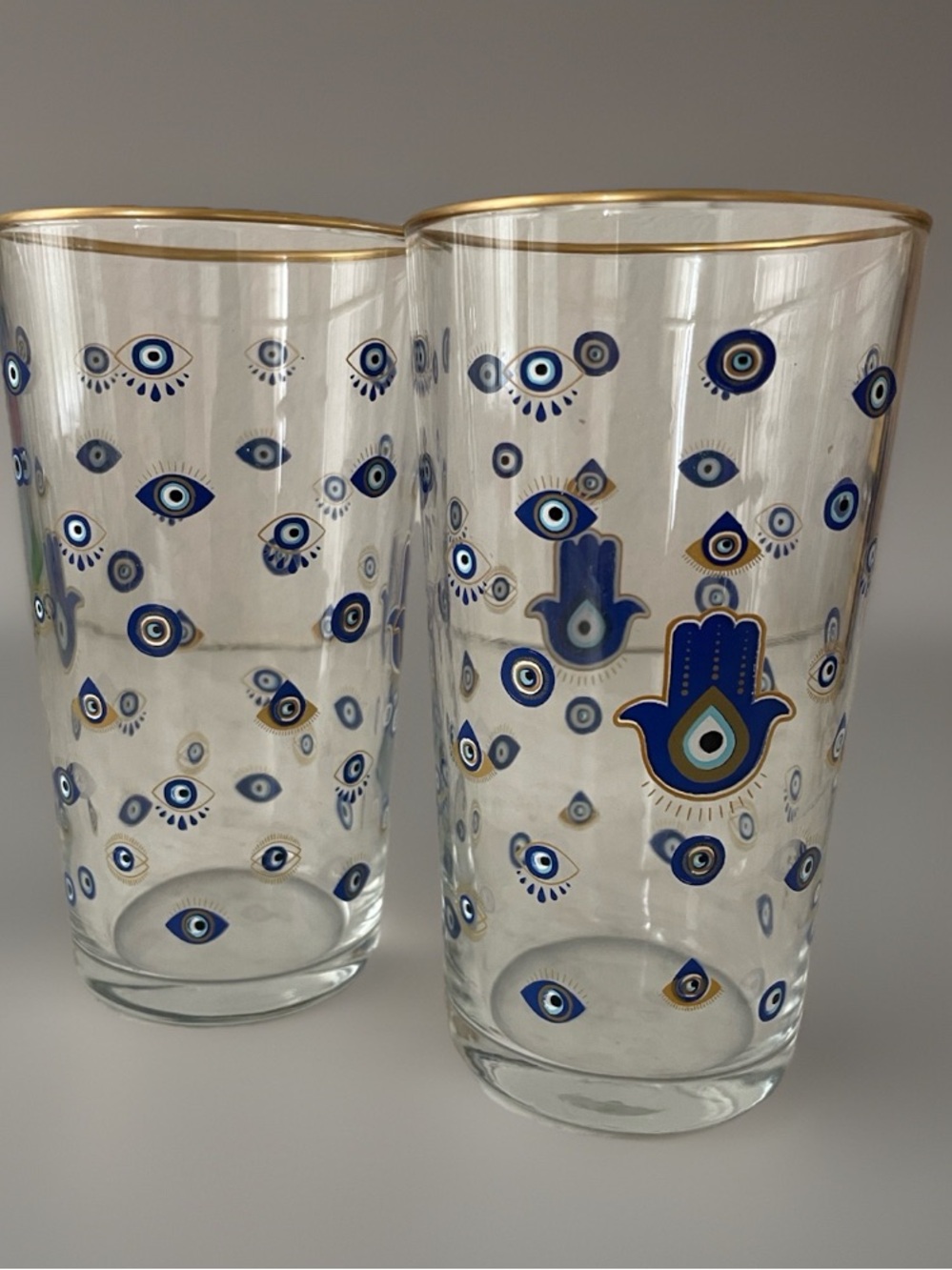 Anthropologie Evil Eye & Hamsa Glasses in Blue and Gold